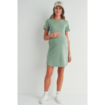 Hello Miz Casual Crew Neck Tee Shirt Maternity Dress with Pockets