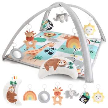  Infantino 5-in-1 Epic Developmental Learning Gym - 3 Play  Modes, 5 Must-Have Baby Basics, Prop-Up Bolster, On-The-Go Activities, High  Contrast Flashcards, Adjustable/Removable Arches, 32 Giant Mat : Baby