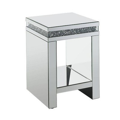 Gleaming 53'' Mirrored Wood Accent Table with Faux Diamonds