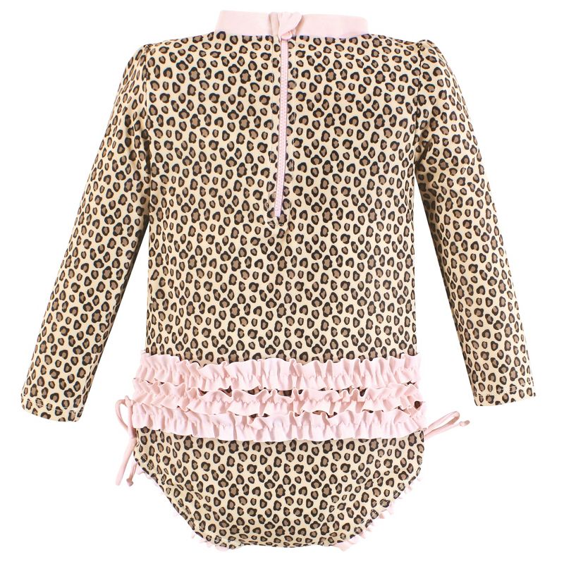Hudson Baby Girls Rashguard Toddler Swimsuit, Leopard, 2 of 3