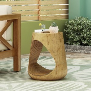 GDFStudio Rossburg Outdoor Lightweight Concrete Hollow Wood-Like Texture Side Table - 1 of 4