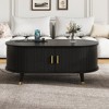 HDZNVF 42.5 inch W Wooden Oval Fluted Coffee Table With Charging Station, Mid Century Center Table With Sliding Tambour Door, Black - 2 of 4