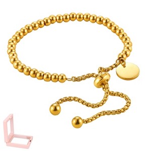 Gold-Tone Beaded Adjustable Bracelet with Disc Charm, Minimalist Jewelry for Women, Daily & Gifting Occasions - 1 of 4