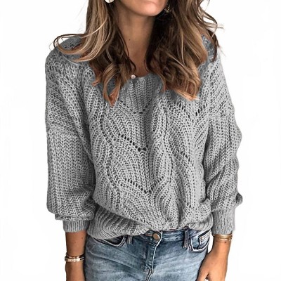 Women's Crew Neck Hollowed-out Sweater - Lily Clothing