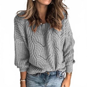 Women's Crew Neck Hollowed-out Sweater - Lily Clothing - 1 of 2