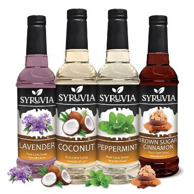 Syruvia Coffee Flavors Variety Pack: Lavender, Coconut, Peppermint & Brown Sugar Cinnamon 25.4 fl oz Syrup