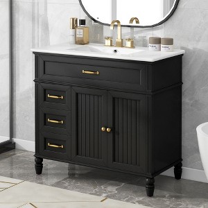 TOBILI 36" Bathroom Vanity with Sink, Black Bathroom Cabinet with Drawers, Solid Frame and MDF Board, One Package - 1 of 4