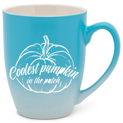Elanze Designs Coolest Pumpkin In The Patch Two Toned Ombre Matte Teal and White 12 ounce Ceramic Stoneware Coffee Cup Mug