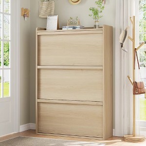 Adjustable Wooden Shoe Organizer Cabinet with 3 Flip Drawers, Shoe Storage for Entryway, Hallway, Living Room - 1 of 4