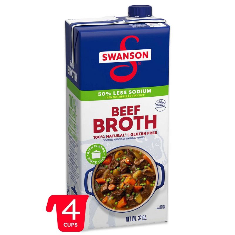 Swanson 100% Natural Gluten Free 50% Less Sodium Beef Broth - 32oz, 1 of 15