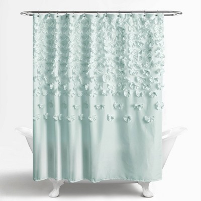 Lucia Blue 72" x 72" Fabric Shower Curtain with Handmade Bow Details