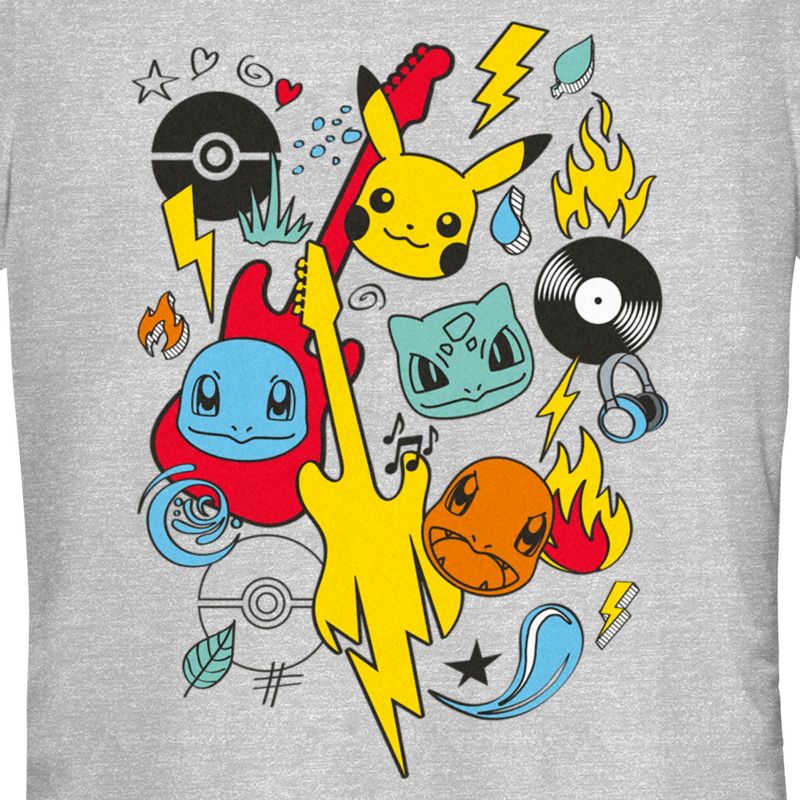 Juniors Womens Pokemon Music Rocks Starters T-Shirt, 2 of 5