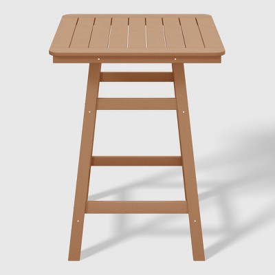 Teak HDPE Outdoor Patio Square Counter Height Bistro Table with Umbrella Hole