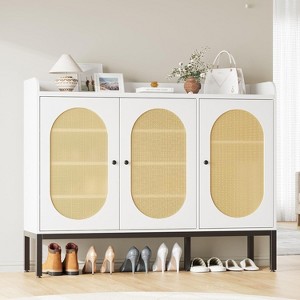 Shoe Cabinet Storage for Entryway with 3 Rattan Doors, Wooden Shoe Rack Cabinet with Adjustable Shelves, 7-Tier Shoe Storage Cabinet - 1 of 4