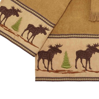 Nutmeg Cotton Moose and Pine Tree Towel Set