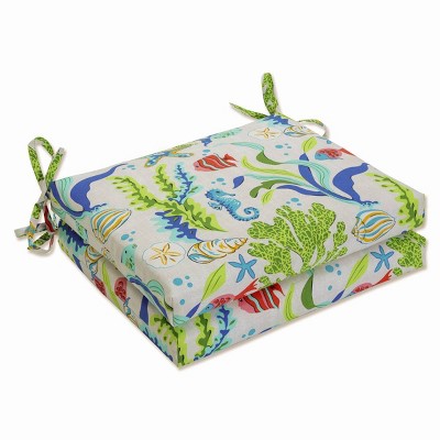 2pc Outdoor/Indoor Squared Corners Seat Cushions Coral Bay Blue - Pillow Perfect