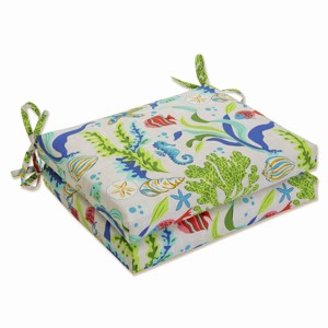 2pc Outdoor/Indoor Squared Corners Seat Cushions Coral Bay Blue - Pillow Perfect - 1 of 4
