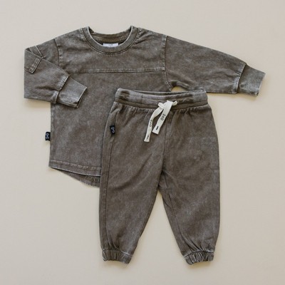 Kids Riley Acid Wash Long Sleeve Set - Olive + Scout
