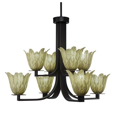 Toltec Lighting Apollo 8 - Light Chandelier in  Dark Granite with 7" Vanilla Leaf Shade