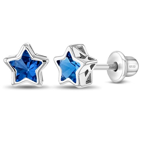 Girls' Cz Bezel Star Screw Back Sterling Silver Earrings - Dark