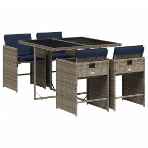 vidaXL Patio Dining Set Set of 4 Gray PE Rattan 5 Piece Set Foldable - 1 of 4