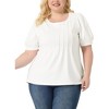 Agnes Orinda Women's Plus Size Puff Short Sleeve Crew Neck Pleated Tunic Blouses - 2 of 4