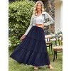 Women's Boho Beach Maxi Skirt - Trendy High Waist Pleated Ruffle Long Skirt with Pockets Navy Blue - 3 of 4