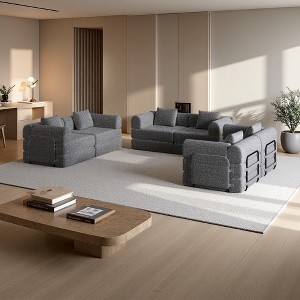 6-Seater Chenille Fabric Folding Convertible Sofa with Side Storage & Cushions - 1 of 4