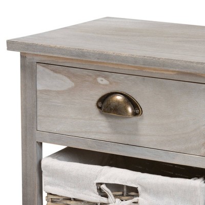 Mabyn Light Grey Wood & Wicker 3-Drawer Storage Bench