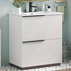 KTMBDW 30 Inch Bathroom Vanity with Undermount Sink, Small Bathroom Sink Cabinet, Modern Bathroom Storge Vanity, Fluted Finish - 1 of 4
