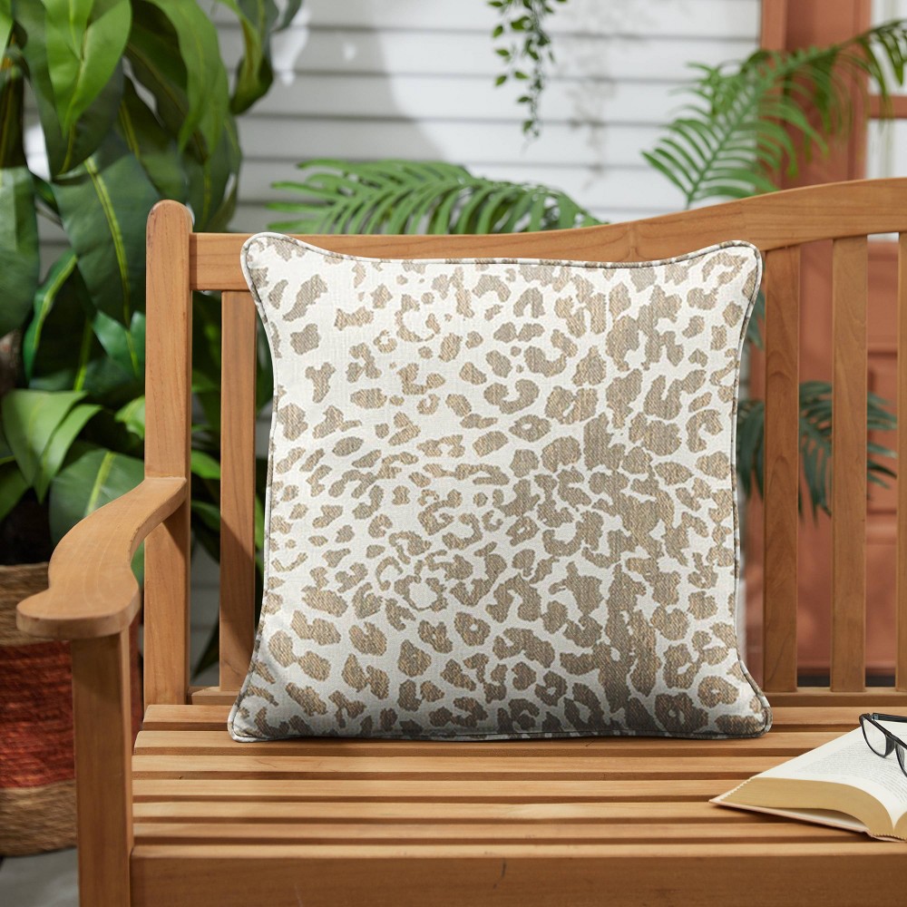 Photos - Pillow Sunbrella 2pk 20" Indoor/Outdoor Corded  Tan Leopard: UV-Resistant, Recycled Fiber Fill, Contemporary Style