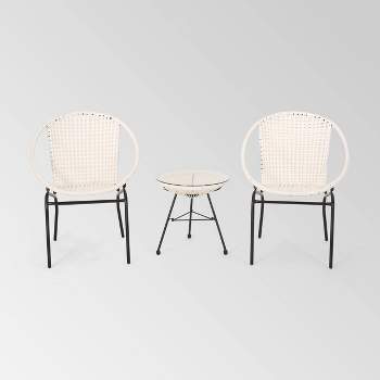 Java 3pc Faux Rattan Modern Chat Set - White - Christopher Knight Home