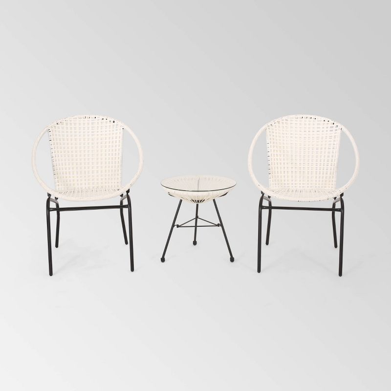 Java 3pc Faux Rattan Modern Chat Set - White - Christopher Knight Home, 1 of 10