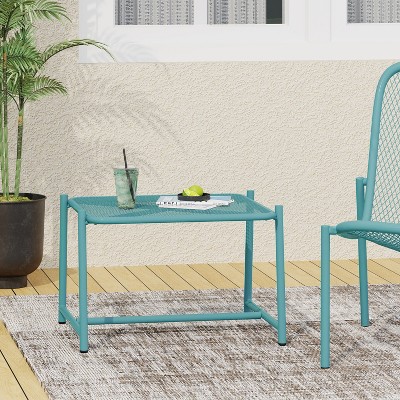 GDFStudio Douglas Outdoor Rectangular Iron Side Table with Metal Mesh