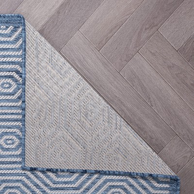Blue Geometric 2' x 3' Flat Woven Reversible Area Rug