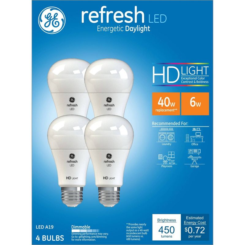 GE 4pk 5.5W 40W Equivalent Refresh LED HD Light Bulbs Daylight, 1 of 6