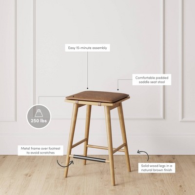 Chestnut Brown Backless Saddle Wood and Metal Barstools