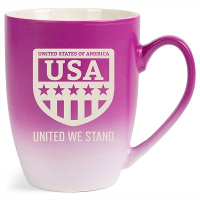 100 North United States of America 10 Ounce Pink and White Two Toned Ombre, Comfortably Fits Your Hands, Ceramic Tea Coffee Cup Mug, USA United We