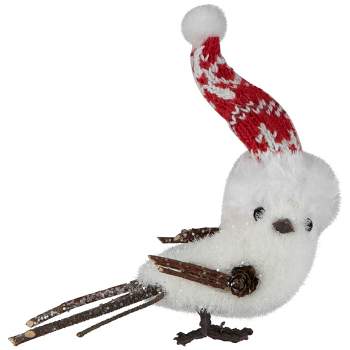 Northlight Winter Bird with Knitted Hat Christmas Figurine - 4.5" - White and Red