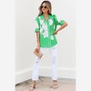 Amaryllis Women’s Puff Sleeve Collared Button Front Blouse Scalloped Trim Oversized Floral Print - 2 of 4