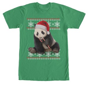 Men's Lost Gods Ugly Christmas Panda and Candy Cane T-Shirt - 1 of 4