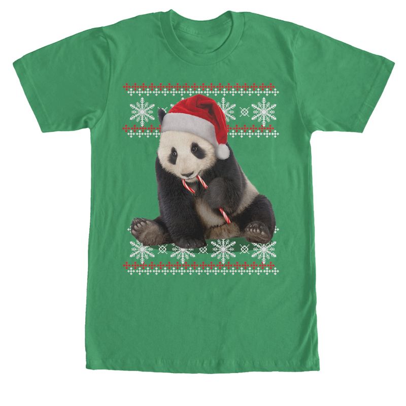 Men's Lost Gods Ugly Christmas Panda and Candy Cane T-Shirt, 1 of 5