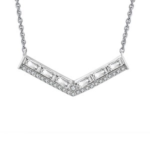V Shape Necklace for Women Baguette Cz Sterling Silver Chain Ginger Lyne Collection - 1 of 4