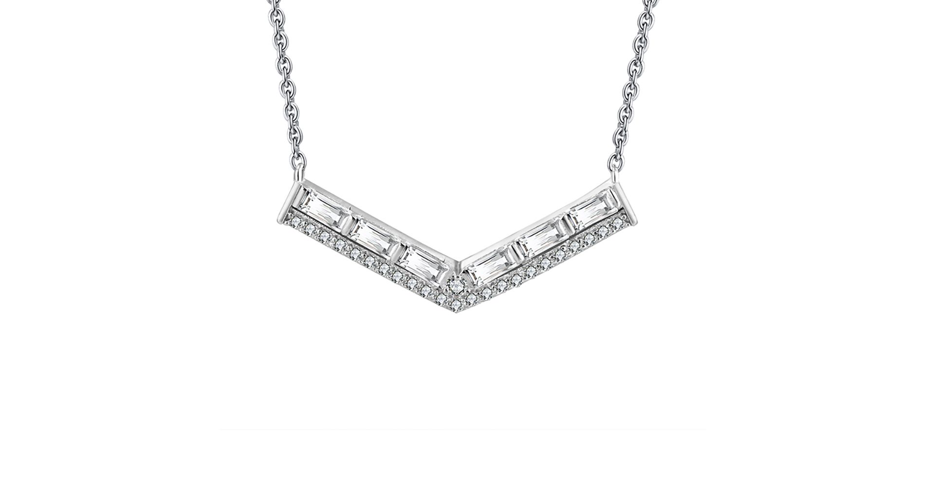 V Shape Necklace for Women Baguette Cz Sterling Silver Chain Ginger Lyne Collection