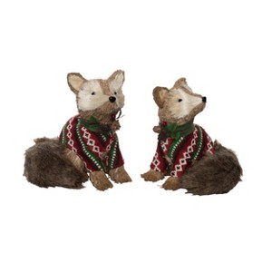 Transpac Foam Sisal Festive Fox Set of 2 Christmas Home Decorations - 1 of 1