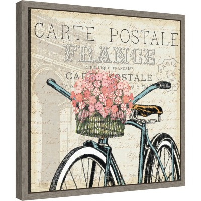 Paris Ride II Bicycle Canvas Print with Gray Frame