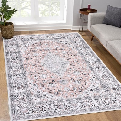 WhizMax Area Rug Vintage Medallion Rugs Stain & Water Resistant Washable Throw carpet for Living Room Bedroom