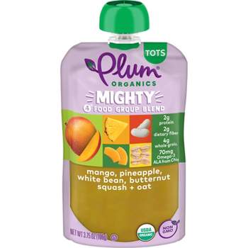 Plum Organics Toddler Food Mighty 4 - Mango Pineapple White Bean Butternut Squash Oat - 3.75oz