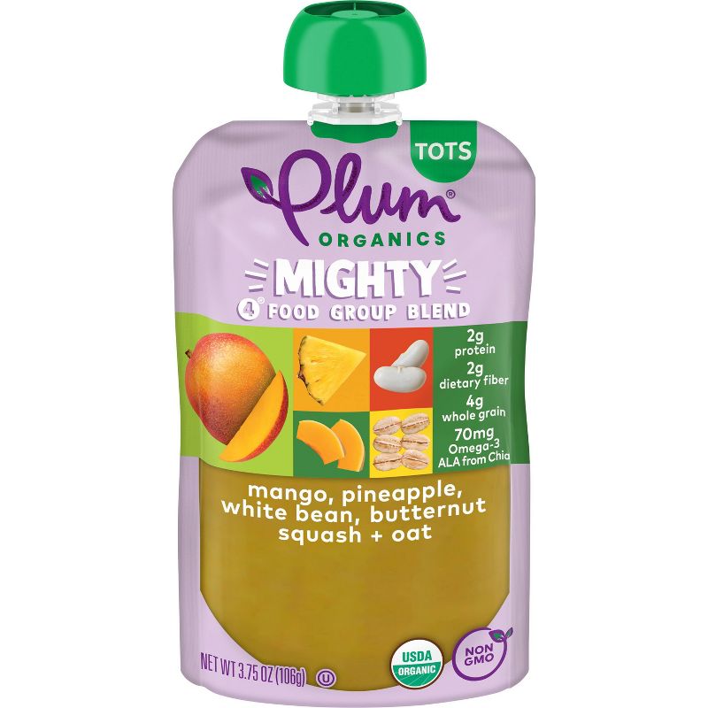 Plum Organics Toddler Food Mighty 4 - Mango Pineapple White Bean Butternut Squash Oat - 3.75oz, 1 of 13
