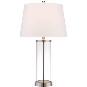 360 Lighting Coastal Table Lamp 26.25" High Clear Glass Cylinder Steel Fillable White Drum Shade for Living Room Family Bedroom Bedside Office - 1 of 4